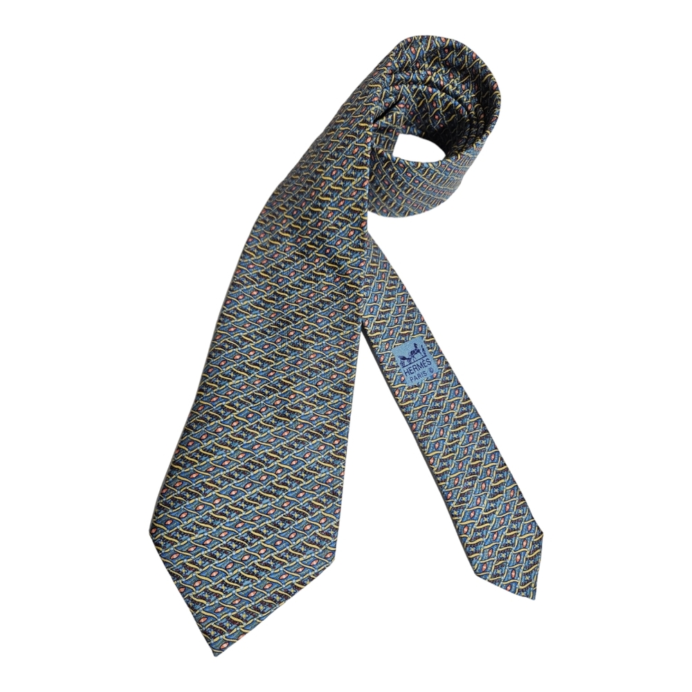 HERMÈS 7770 FA Blue Floral Carpets Silk LUXURY Tie FRANCE